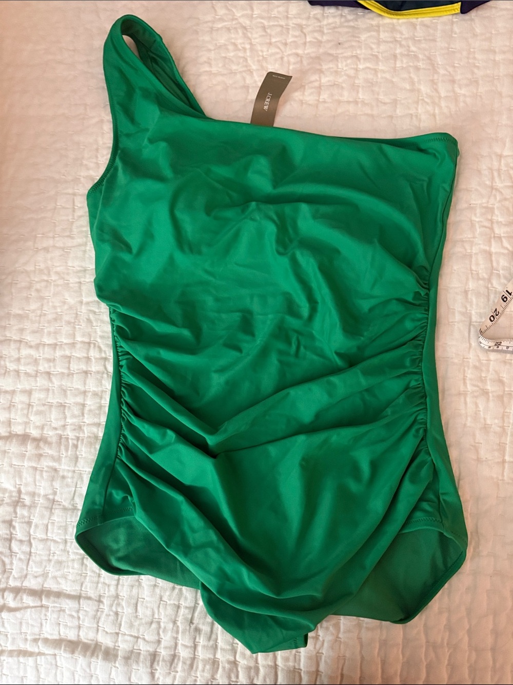 J. Crew One-Shoulder Emerald Green One-Piece Swimsuit with Ruching
